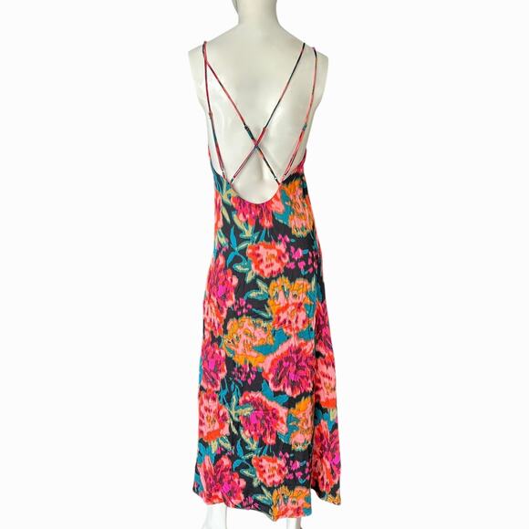 Stillwater Double Strap Slip Dress Medium Vibrant Floral Boho Maxi - Picture 4 of 8